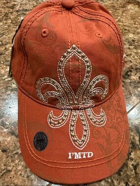 Rust Orange Embellished Fleur-de-Lis Baseball Cap